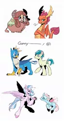 Size: 820x1557 | Tagged: safe, artist:emina15966emina, derpibooru import, gallus, ocellus, sandbar, silverstream, smolder, yona, changedling, changeling, classical hippogriff, gryphon, hippogriff, school daze, crossed arms, cute, diaocelles, diastreamies, female, flying, gallabetes, gallbar, gay, heart, interspecies, lesbian, looking at each other, looking at you, looking back, male, ocellustream, sandabetes, shipping, simple background, smiling, smolderbetes, student six, unshorn fetlocks, white background, yonadorable, yonder
