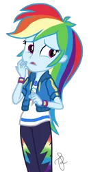 Size: 277x534 | Tagged: safe, artist:ilaria122, derpibooru import, rainbow dash, equestria girls, equestria girls series, the last day of school, clothes, cute, dashabetes, geode of super speed, magical geodes, pants, shirt, simple background, t-shirt, transparent background, unsure