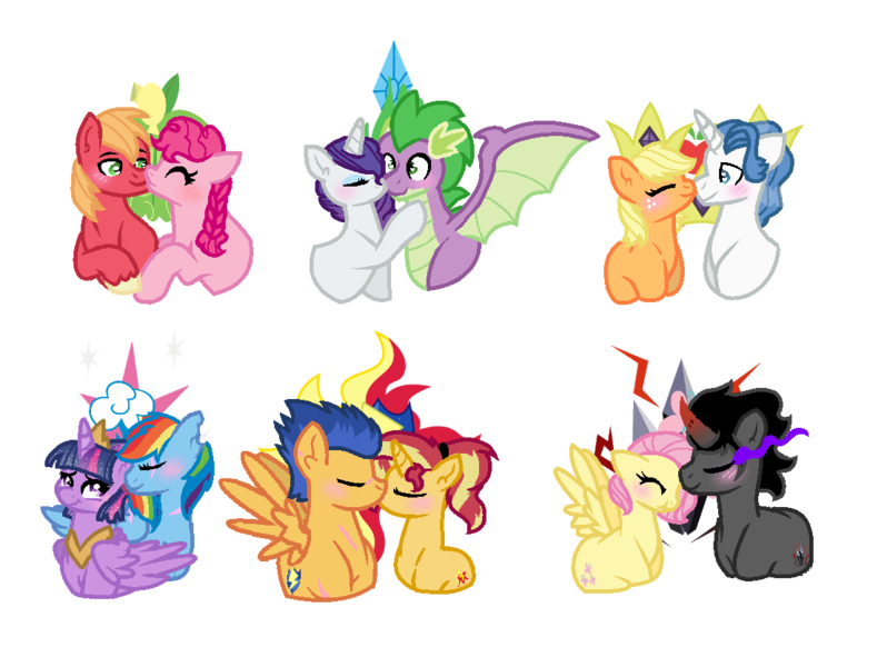 Size: 1109x834 | Tagged: safe, artist:sparkledashyt, derpibooru import, applejack, big macintosh, fancypants, flash sentry, fluttershy, king sombra, pinkie pie, rainbow dash, rarity, spike, sunset shimmer, twilight sparkle, twilight sparkle (alicorn), alicorn, base used, blushing, fancijack, female, flashimmer, lesbian, male, mane seven, mane six, pinkiemac, shipping, simple background, sombrashy, sparity, straight, transparent background, twidash