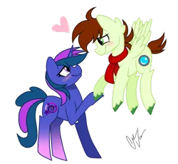 Size: 1024x943 | Tagged: safe, artist:chococakebabe, derpibooru import, oc, oc:aperture, oc:flashpoint, unofficial characters only, pegasus, pony, unicorn, blushing, gay, heart, male, oc x oc, shipping, simple background, stallion, transparent background