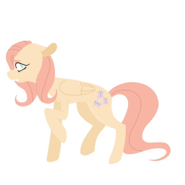 Size: 900x900 | Tagged: safe, artist:merulae-aspectu, derpibooru import, fluttershy, pegasus, pony, female, floppy ears, folded wings, looking at you, looking sideways, mare, profile, raised hoof, simple background, solo, standing, transparent background, wings