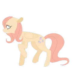 Size: 900x900 | Tagged: safe, artist:merulae-aspectu, derpibooru import, fluttershy, pegasus, pony, female, floppy ears, folded wings, looking at you, looking sideways, mare, profile, raised hoof, simple background, solo, standing, transparent background, wings