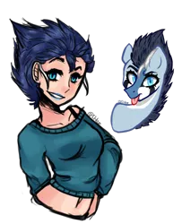 Size: 1024x1258 | Tagged: safe, artist:chloeprice228, derpibooru import, oc, oc:jj bloo, unofficial characters only, human, pony, bust, female, humanized, looking at you, mare, simple background, tongue out, transparent background