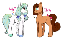Size: 1024x640 | Tagged: safe, artist:chloeprice228, derpibooru import, oc, oc:kelly, oc:sally, unofficial characters only, earth pony, pony, unicorn, bow, cute, female, looking at each other, mare, simple background, tail bow, transparent background