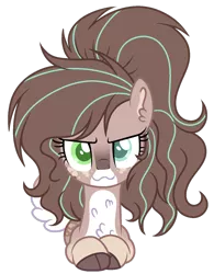 Size: 1024x1313 | Tagged: safe, artist:mintoria, derpibooru import, oc, oc:mint, earth pony, pony, :3, base used, chest fluff, cloven hooves, colored pupils, dappled, ear fluff, female, fluffy, glare, heterochromia, lidded eyes, long hair, long mane, looking at you, mare, neck fluff, ponytail, prone, simple background, smiling, smirk, solo, transparent background