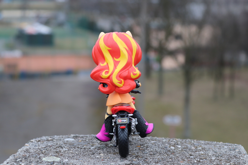 Size: 6000x4000 | Tagged: safe, artist:artofmagicpoland, derpibooru import, sunset shimmer, equestria girls, doll, equestria girls minis, motorcycle, solo, stunt, toy