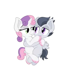 Size: 4331x5006 | Tagged: safe, anonymous artist, derpibooru import, rumble, sweetie belle, pegasus, pony, unicorn, absurd resolution, colt, cuddling, female, fetish, filly, foal, hoof fetish, hoof polish, hoof sucking, hug, male, nail polish, rumbelle, shipping, simple background, straight, transparent background