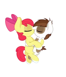 Size: 4331x5006 | Tagged: safe, anonymous artist, derpibooru import, apple bloom, pipsqueak, earth pony, pony, absurd resolution, colt, cuddling, female, filly, foal, hoof polish, hug, kissing, male, nail polish, pipbloom, shipping, simple background, straight, transparent background