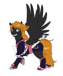 Size: 1000x1222 | Tagged: safe, artist:kourabiedes, derpibooru import, ponified, pegasus, pony, bike shorts, clothes, cure black, cutie mark on clothes, female, grin, looking at you, pretty cure, simple background, skirt, smiling, socks, solo, transparent background