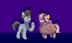 Size: 1300x780 | Tagged: artist:hateful-minds, blank flank, colt, derpibooru import, duo, female, goggles, heterochromia, interspecies offspring, male, oc, oc:love letter, oc:pferdinand, offspring, parent:prince rutherford, parents:twiford, parent:twilight sparkle, safe, unofficial characters only, yakony