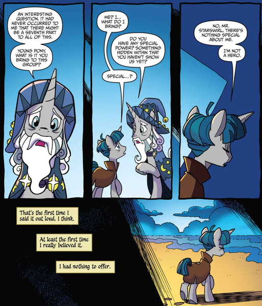 Size: 1035x1208 | Tagged: safe, artist:tonyfleecs, derpibooru import, idw, star swirl the bearded, stygian, pony, unicorn, legends of magic, spoiler:comic, spoiler:comiclom12, comic, duo, male, official comic, speech bubble, stallion