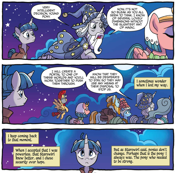 Size: 1017x999 | Tagged: safe, artist:tonyfleecs, derpibooru import, idw, flash magnus, meadowbrook, mistmane, rockhoof, somnambula, star swirl the bearded, stygian, earth pony, pegasus, pony, unicorn, legends of magic, spoiler:comic, spoiler:comiclom12, curved horn, official comic, pillars of equestria