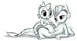 Size: 1843x987 | Tagged: safe, artist:gsphere, derpibooru import, smolder, spike, dragon, school daze, cute, dragoness, female, looking at each other, male, on back, shipping, simple background, sitting on person, sketch, smiling, smolderbetes, spikabetes, spolder, straight, white background
