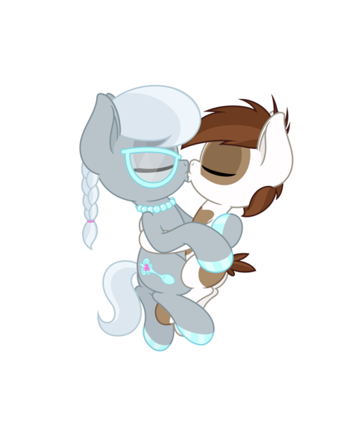 Size: 4331x5006 | Tagged: safe, anonymous artist, derpibooru import, pipsqueak, silver spoon, earth pony, pony, absurd resolution, colt, cuddling, female, filly, glasses, hoof polish, hug, kissing, male, nail polish, shipping, silversqueak, simple background, transparent background