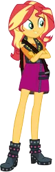 Size: 4000x12500 | Tagged: safe, artist:caliazian, derpibooru import, sunset shimmer, equestria girls, equestria girls series, forgotten friendship, absurd resolution, boots, clothes, crossed arms, female, geode of empathy, high heel boots, jacket, leather jacket, simple background, skirt, smiling, solo, transparent background, vector, vest