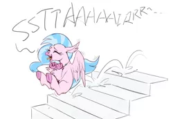 Size: 1305x896 | Tagged: artist:luciferamon, classical hippogriff, cute, derpibooru import, diastreamies, eyes closed, female, hippogriff, safe, school daze, silverstream, simple background, solo, stairs, that hippogriff sure does love stairs, white background