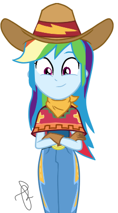Size: 237x428 | Tagged: safe, artist:ilaria122, derpibooru import, rainbow dash, equestria girls, equestria girls series, five to nine, bandana, belt, clothes, cowboy hat, cowgirl, crossed arms, cute, dashabetes, gloves, hat, jeans, pants, simple background, smiling, stetson, transparent background
