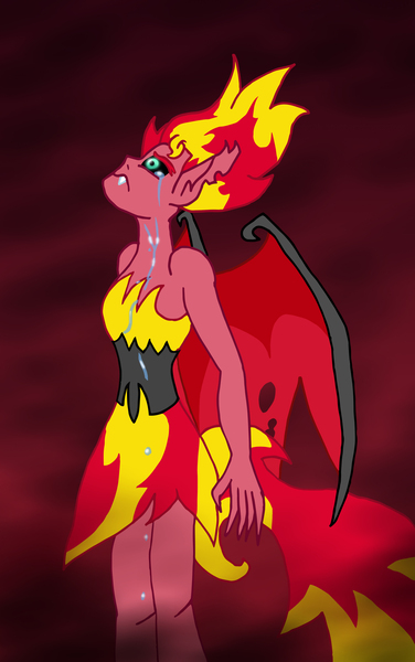 Size: 3372x5376 | Tagged: safe, artist:edcom02, derpibooru import, sunset shimmer, demon, equestria girls, crying, devilman, devilman crybaby, female, solo, sunset satan