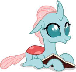 Size: 3692x3466 | Tagged: artist:frownfactory, book, changedling, changeling, cute, derpibooru import, diaocelles, female, floppy ears, horn, ocellus, prone, safe, school daze, simple background, smiling, solo, svg, .svg available, transparent background, vector