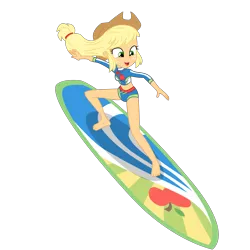 Size: 3000x3000 | Tagged: safe, artist:ahsokafan100, derpibooru import, applejack, blue crushed, equestria girls, equestria girls series, barefoot, clothes, feet, geode of super strength, simple background, solo, surfboard, surfing, swimsuit, transparent background, vector