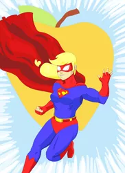 Size: 4800x6600 | Tagged: absurd resolution, app-el, applejack, artist:gogglespizano, clothes, crossover, dc comics, derpibooru import, eyes closed, female, fingerless gloves, gloves, human, humanized, safe, solo, superhero, superman