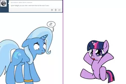 Size: 1204x800 | Tagged: safe, artist:dekomaru, derpibooru import, trixie, twilight sparkle, pony, unicorn, tumblr:ask twixie, age regression, ask, baby, baby pony, comic, tumblr, younger