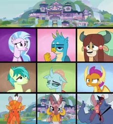 Size: 427x468 | Tagged: safe, artist:thetomness, artist:torpy-ponius, derpibooru import, edit, edited screencap, screencap, gallus, iron will, little strongheart, ocellus, sandbar, silverstream, smolder, yona, zecora, buffalo, changedling, changeling, classical hippogriff, gryphon, hippogriff, minotaur, pony, yak, zebra, school daze, discovery family logo, female, male, meta, stallion, student six