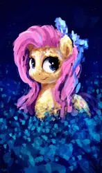 Size: 2250x3838 | Tagged: safe, artist:thefloatingtree, derpibooru import, fluttershy, pegasus, pony, abstract background, bust, female, mare, portrait, solo