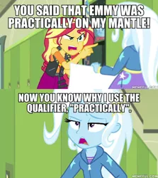 Size: 600x674 | Tagged: safe, derpibooru import, edit, edited screencap, screencap, sunset shimmer, trixie, equestria girls, equestria girls series, forgotten friendship, futurama, image macro, meme, trixie yells at everything