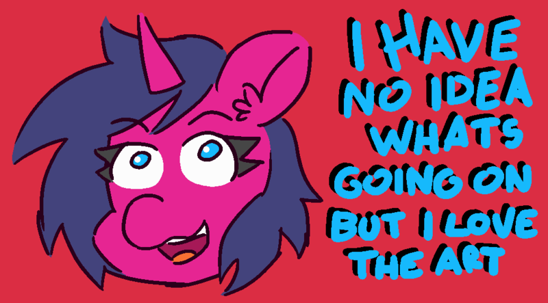 Size: 1036x574 | Tagged: safe, artist:threetwotwo32232, derpibooru import, oc, unofficial characters only, unicorn, crazy face, dialogue, eyestrain warning, faic, needs more saturation, reaction image, solo