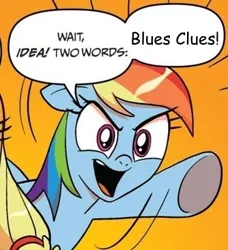 Size: 334x366 | Tagged: applejack, blues clues, derpibooru import, idw, meme, rainbow dash, safe, two words meme