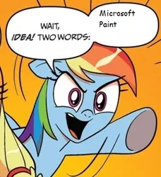 Size: 334x366 | Tagged: applejack, comic, derpibooru import, exploitable, idw, meme, ms paint, rainbow dash, safe, text, two words meme