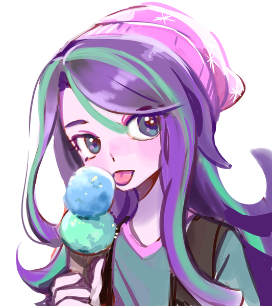 Size: 800x900 | Tagged: safe, artist:quizia, derpibooru import, starlight glimmer, equestria girls, mirror magic, spoiler:eqg specials, beanie, cute, female, food, glimmerbetes, hat, ice cream, ice cream cone, looking at you, simple background, solo, that human sure does love ice cream, tongue out, two scoops, white background