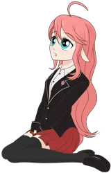 Size: 2625x4096 | Tagged: ahoge, anime, artist:amarthgul, clothes, derpibooru import, elf ears, female, high res, human, humanized, ocellus, safe, school daze, schoolgirl, simple background, solo, transparent background