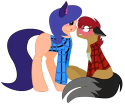 Size: 1024x852 | Tagged: safe, artist:leanne264, derpibooru import, oc, oc:blaze, oc:dottie, unofficial characters only, pony, base used, blushing, clothes, female, male, mare, shirt, simple background, stallion, transparent background