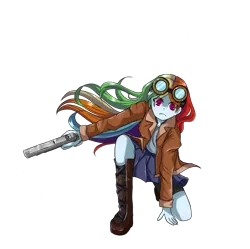 Size: 1490x1482 | Tagged: safe, artist:whiskyice, derpibooru import, rainbow dash, human, equestria girls, badass, boots, clothes, compression shorts, cute, goggles, gun, handgun, humanized, jacket, looking at you, pistol, pleated skirt, shoes, shorts, simple background, skirt, superhero landing, transparent background, weapon