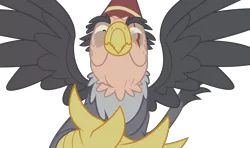 Size: 2250x1335 | Tagged: safe, artist:tizerfiction, derpibooru import, grampa gruff, gryphon, the lost treasure of griffonstone, blind eye, elderly, eye scar, fez, greedy, hat, male, scar, simple background, sin of greed, solo, spread wings, transparent background, vector, wings