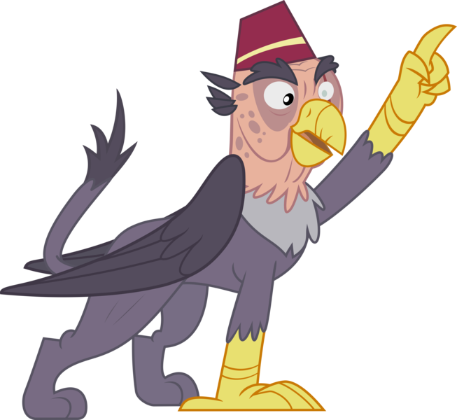 Size: 8750x8037 | Tagged: dead source, safe, artist:pink1ejack, derpibooru import, grampa gruff, gryphon, the lost treasure of griffonstone, absurd resolution, blind eye, eye scar, fez, hat, majestic, pointing, scar, simple background, solo, transparent background, vector