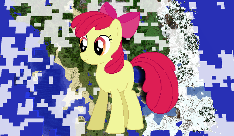 Size: 1440x838 | Tagged: safe, artist:glamourkat, artist:theunknown644, derpibooru import, apple bloom, earth pony, pony, 3d, crossover, female, filly, game screencap, minecraft, minecraft pixel art, pixel art, solo