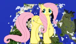 Size: 1440x838 | Tagged: safe, artist:catawump, artist:theunknown644, derpibooru import, fluttershy, pegasus, pony, 3d, crossover, game screencap, minecraft, minecraft pixel art, pixel art, raised hoof, solo