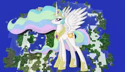 Size: 1440x838 | Tagged: safe, artist:theunknown644, derpibooru import, princess celestia, alicorn, pony, 3d, crossover, game screencap, minecraft, minecraft pixel art, pixel art, solo