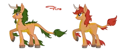 Size: 1435x600 | Tagged: artist:saturngrl, cloven hooves, colored fetlocks, curved horn, derpibooru import, duo, horn, kirin, kirin oc, oc, raised hoof, safe, simple background, solo, transparent background, unofficial characters only, unshorn fetlocks, vector