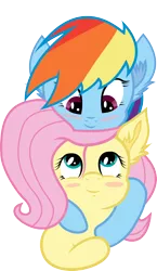 Size: 1658x2850 | Tagged: safe, artist:karanakia, artist:silentmatten, derpibooru import, fluttershy, rainbow dash, pegasus, pony, .ai available, .zip file at source, blush sticker, blushing, female, flutterdash, hug, hug from behind, lesbian, looking at each other, mare, shipping, simple background, smiling, transparent background, vector