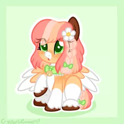 Size: 1000x1000 | Tagged: safe, artist:dreamyeevee, artist:rarityforever, derpibooru import, oc, oc:baby cakes, unofficial characters only, bell, bell collar, collar, flower, flower in hair, socks (coat marking), solo