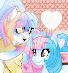 Size: 1024x1104 | Tagged: safe, artist:mavdpie, derpibooru import, oc, oc:audreen, oc:lilac lullaby, unofficial characters only, bat pony, clothes, duo, scarf, sparkles