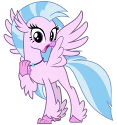 Size: 3000x3200 | Tagged: artist:cheezedoodle96, classical hippogriff, derpibooru import, excited, female, gasp, hippogriff, jewelry, looking at you, necklace, open mouth, safe, school daze, silly, silverstream, simple background, smiling, solo, spread wings, svg, .svg available, transparent background, vector, wings