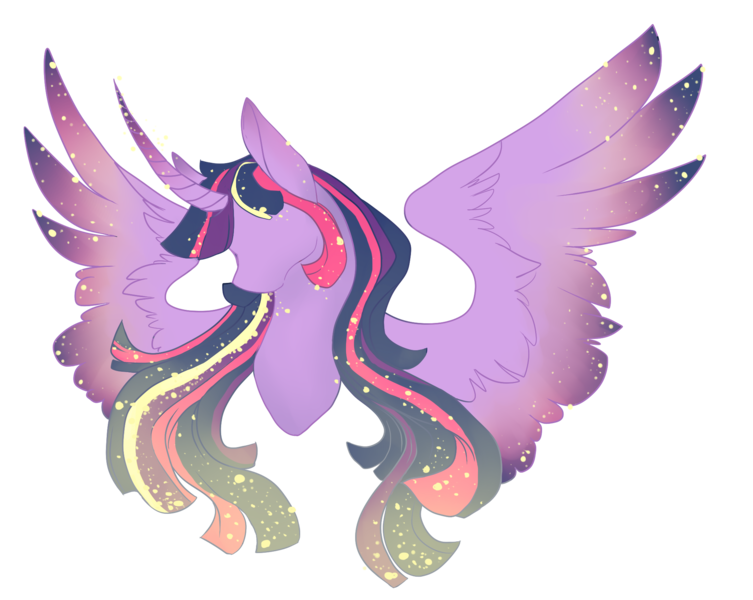 Size: 2067x1648 | Tagged: safe, artist:theperfecta, derpibooru import, twilight sparkle, twilight sparkle (alicorn), alicorn, pony, bust, curved horn, female, mare, rainbow power, simple background, solo, spread wings, transparent background, wings