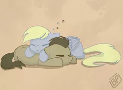 Size: 3400x2500 | Tagged: safe, artist:glitterstar2000, derpibooru import, derpy hooves, doctor whooves, time turner, earth pony, pegasus, pony, background pony, cute, doctorbetes, doctorderpy, female, male, mare, pony pile, pony pillow, shipping, simple background, sleeping, smiling, stallion, straight, z, zzz