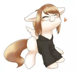 Size: 700x664 | Tagged: safe, artist:shusu, derpibooru import, oc, unofficial characters only, pegasus, pony, blushing, clothes, glasses, happy, heart, hoodie, smiling, solo