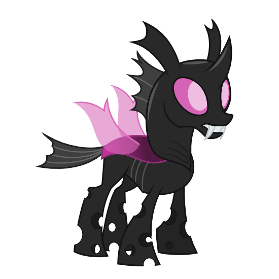 Size: 550x550 | Tagged: artist:ashidaru, changeling, derpibooru import, fangs, oc, purple changeling, safe, simple background, solo, transparent background